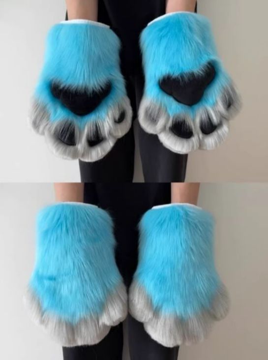 マスク ファースーツ 着ぐるみセット 青 グレー ケモノ ファー