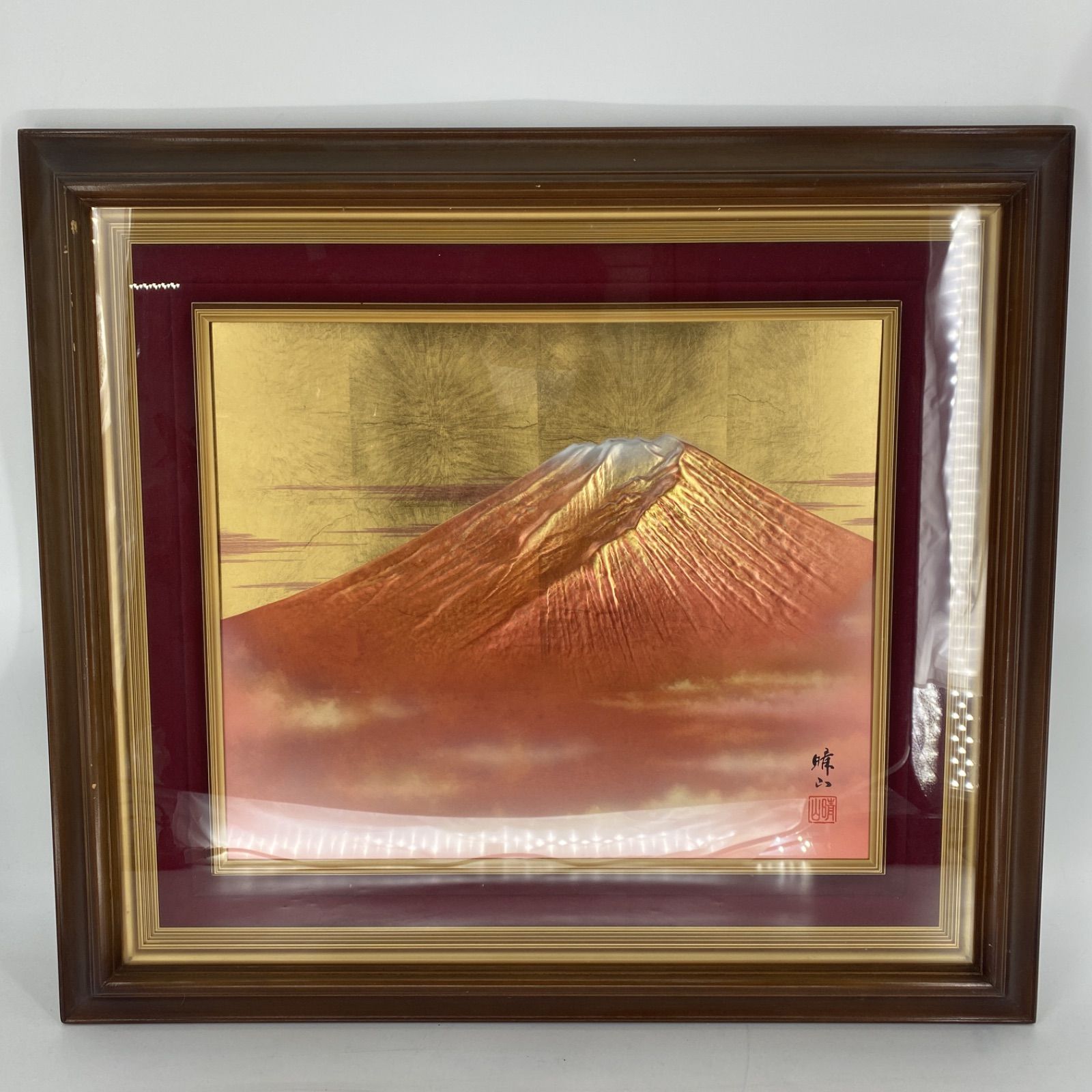 飾り物　額縁　赤富士　縁起物48cm×42cm厚み3cm絵
