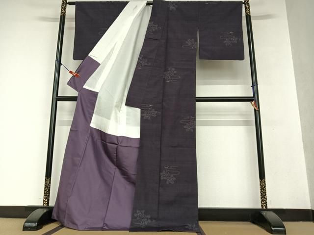 平和屋着物○結城紬 奥順 はたおり娘 飛び亀甲 草花文 証紙付き ロング