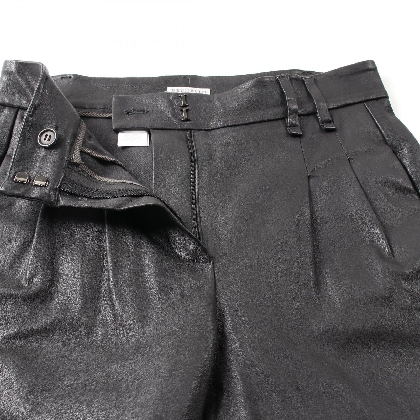 本物 極美品 ブルネロクチネリ ストレッチ レザーパンツ 黒 40