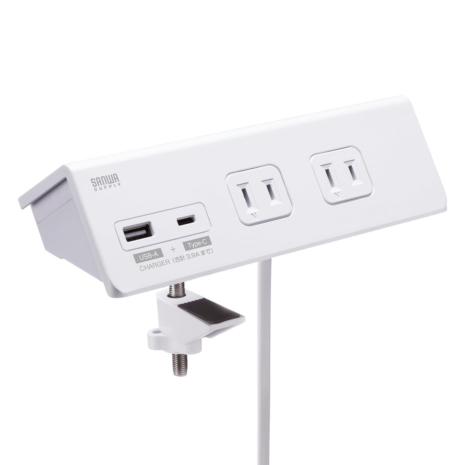 サンワサプライ クランプ固定式タップ（2P・4個口・ホワイト） TAP-B105UC-3W 