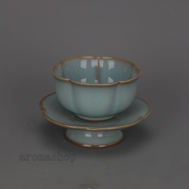 宋汝窯天青釉開片瓜稜蓮葉口梅花杯 景徳鎮 陶磁器 装飾品 現代工芸品美術品 置物 宋汝窯天青釉開片瓜稜蓮葉口梅花杯 景徳鎮 陶磁器 装飾品 現代