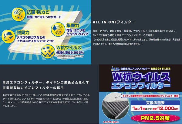 アルプス/ALPS エアコンフィルター W抗ウイルス トヨタ NX300h AC-2912D