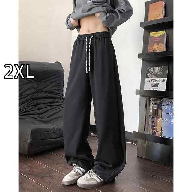 [2XL]春 コーデ メンズ 用 服 シンプル ファッション 大人 紳士服 アメリカン スポーツ カジュアル ワイド パンツ 黒 スウェットパンツ  カジュアル 通勤スタイル 重ね着コーデ ゆったりシルエ