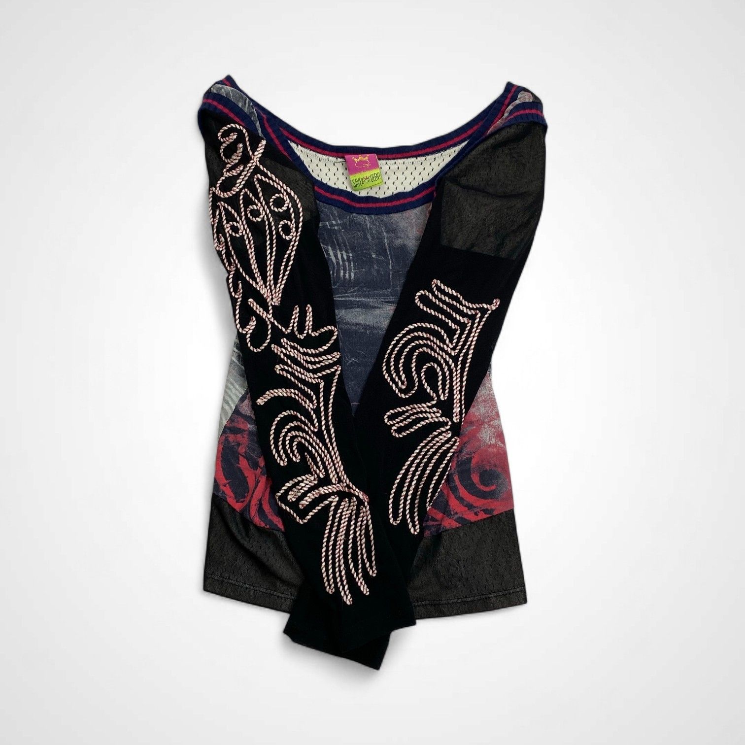 SAVE THE QUEEN セーブザクイーン パワーネット カットソー 転写プリント 刺繍 イタリア製 SIZE M