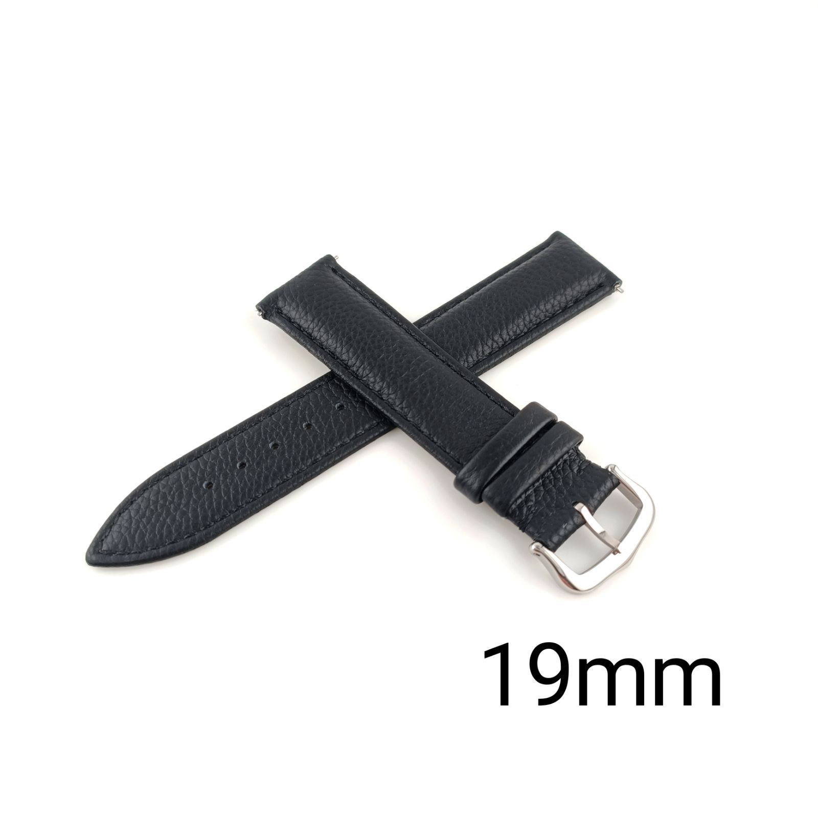 19mm 腕時計 レザー 革ベルト ブラック 黒 クイックリリースバネ棒