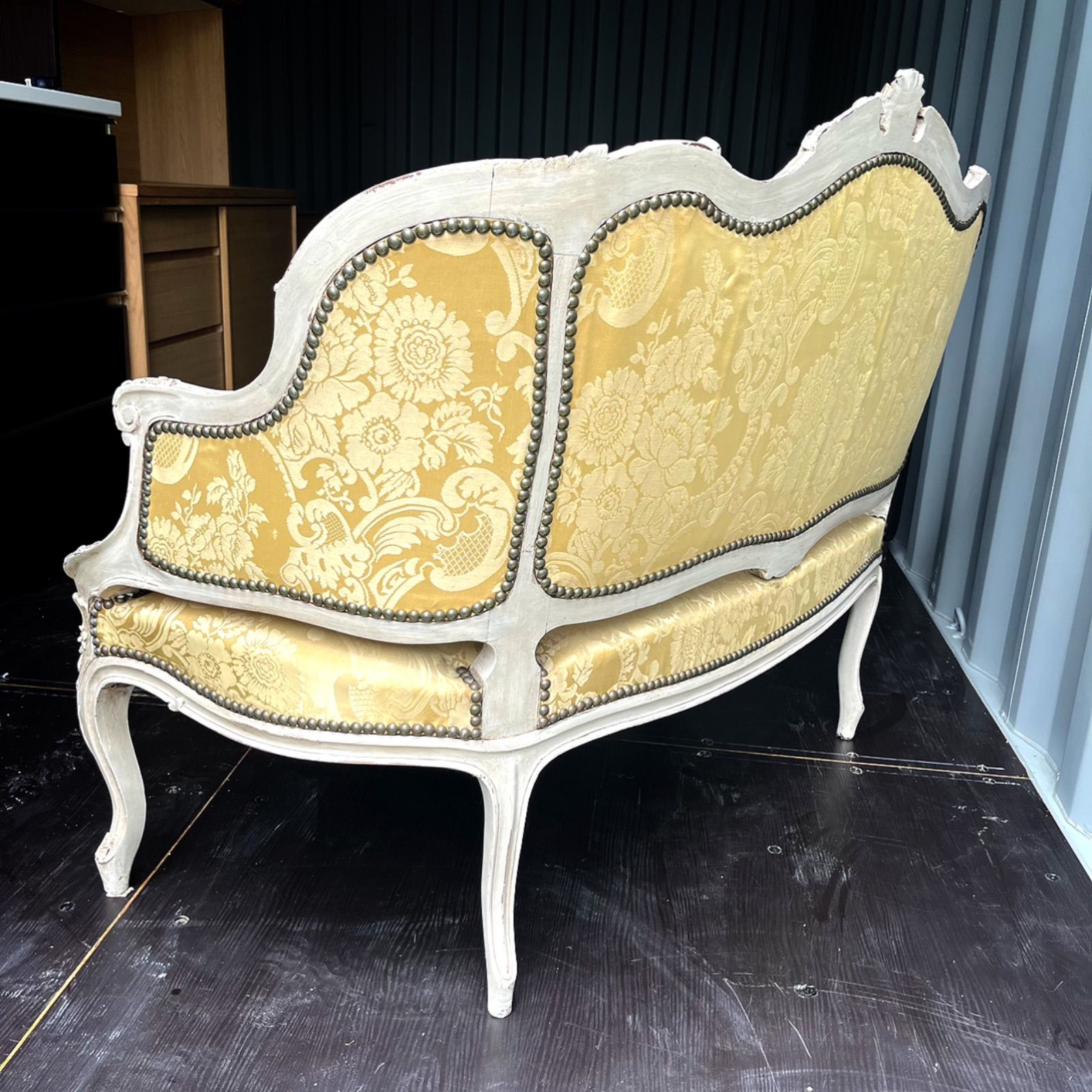 取付無料！ロココ調 姫系猫脚おしゃれアンティーク レモンイエロー2Pソファ✨ 取付無料！ロココ調 姫系猫脚おしゃれアンティーク レモンイエロー2P