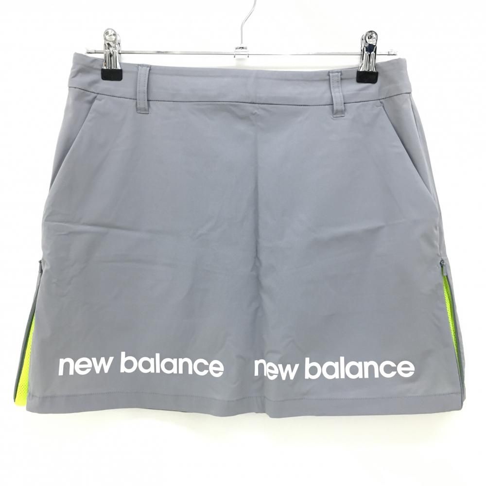 【美品】ニューバランス スカート グレー 裾ロゴプリント レディース 2(L) ゴルフウェア 2022年モデル New Balance