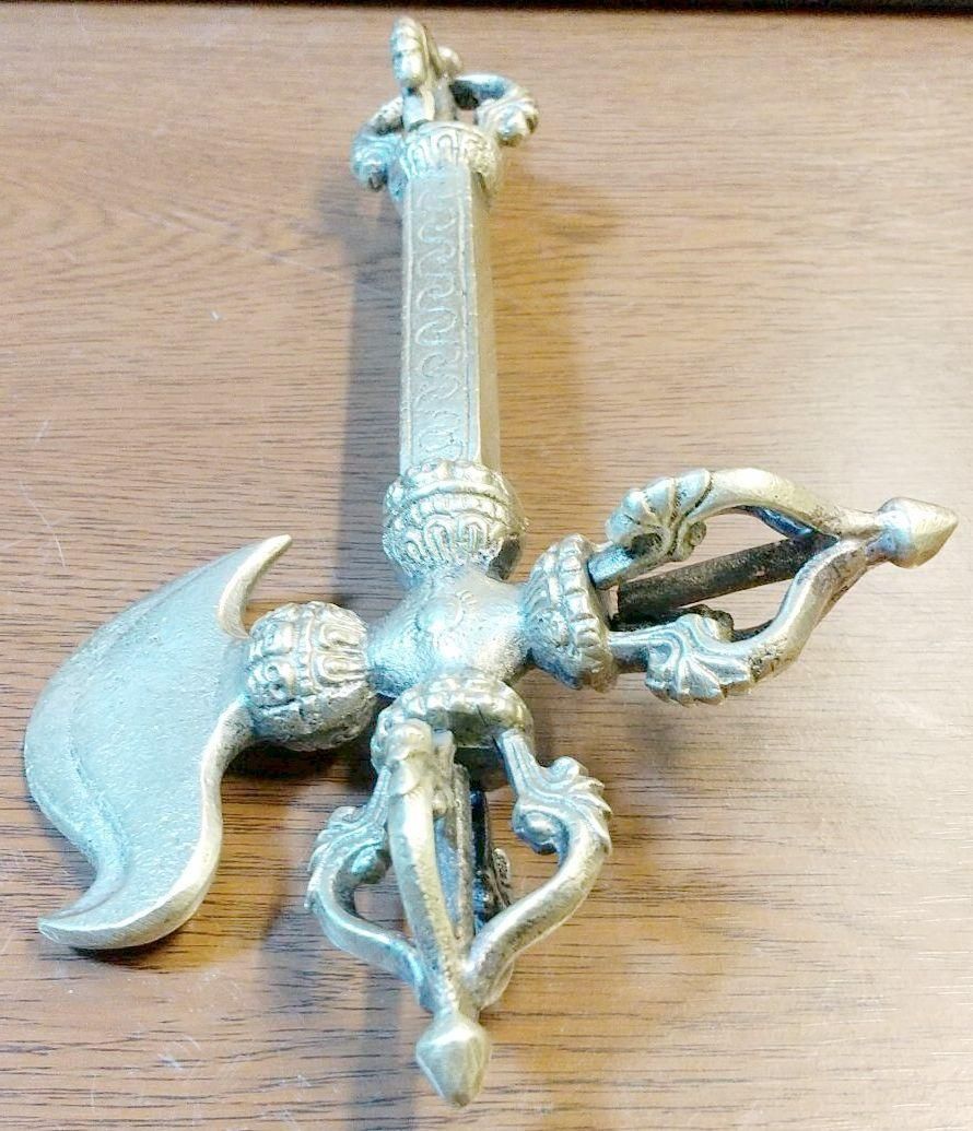 チベット密教法具 カルタリ ドルジェ　長さ20cm ヴァジュラ 金剛杵 インド チベット密教法具 カルタリ ドルジェ 長さ20cm ヴァジュラ 金剛