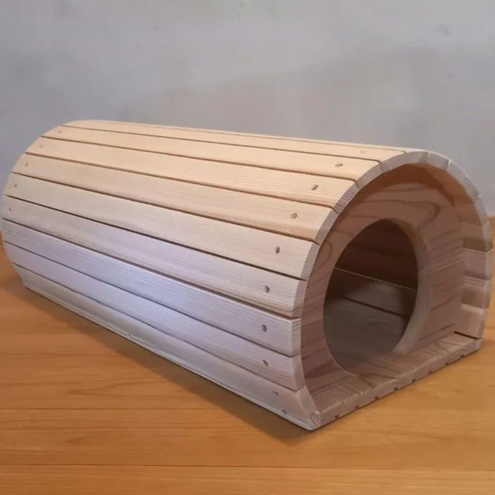  国産杉 猫トンネルハウス B棟｜キャットハウス ネコハウス 木製ハンドメイド キャットハウス ベッド クッション ハウス