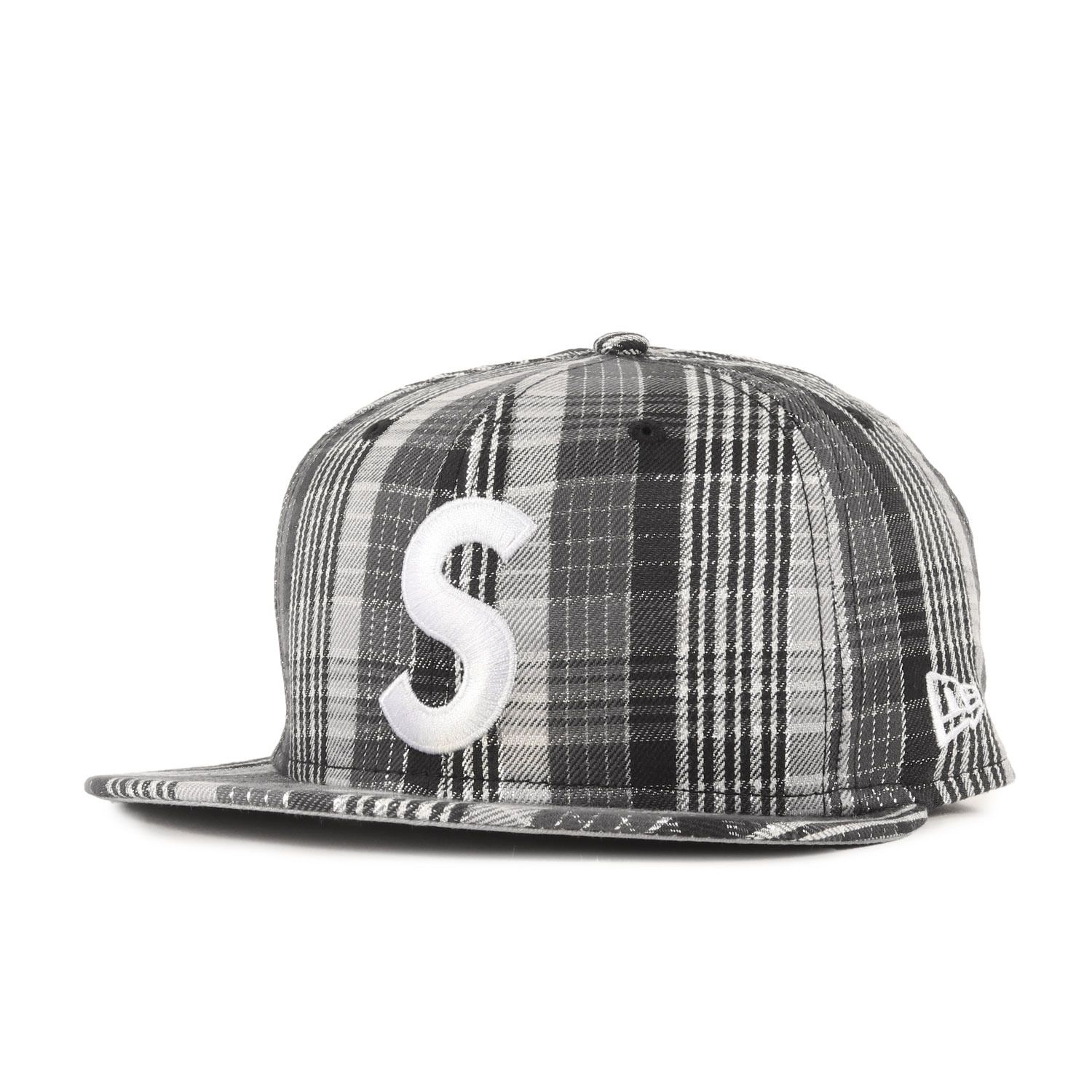 新品 Supreme シュプリーム キャップ サイズ:7 5/8(60.6cm) 23SS NEW ERA メタリックチェック Sロゴ ベースボールキャップ (Metallic Plaid S Logo New Era) ブラック グレー コラボ 別注