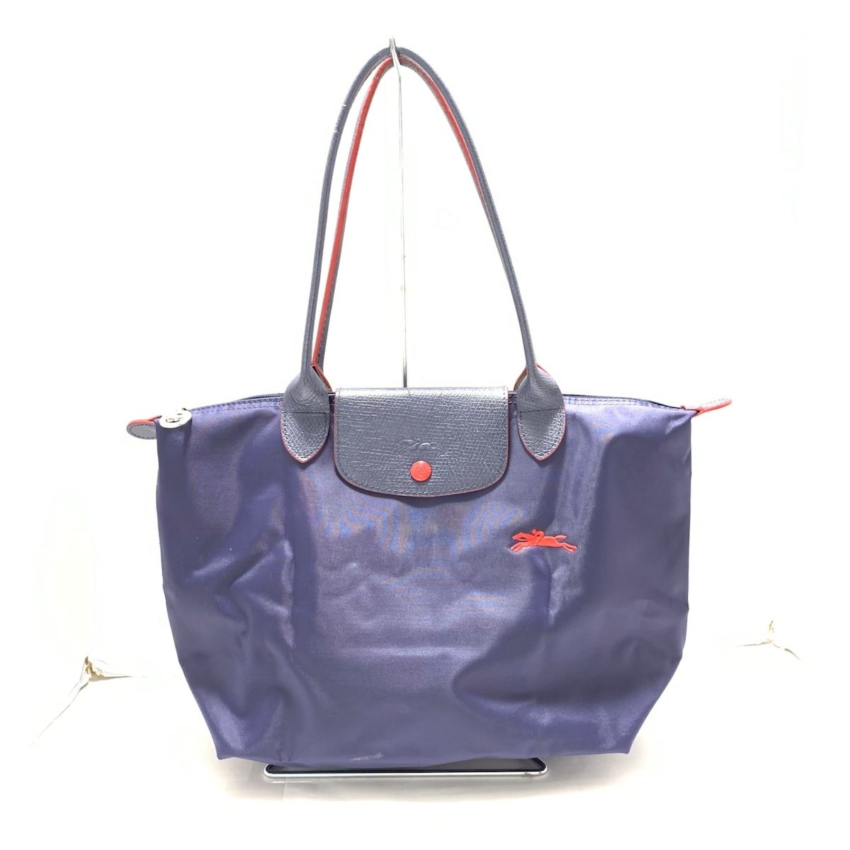 LONGCHAMP(ロンシャン) ショルダーバッグ ル・プリアージュクラブ ダークネイビー×レッド 折りたたみ ナイロン×レザー