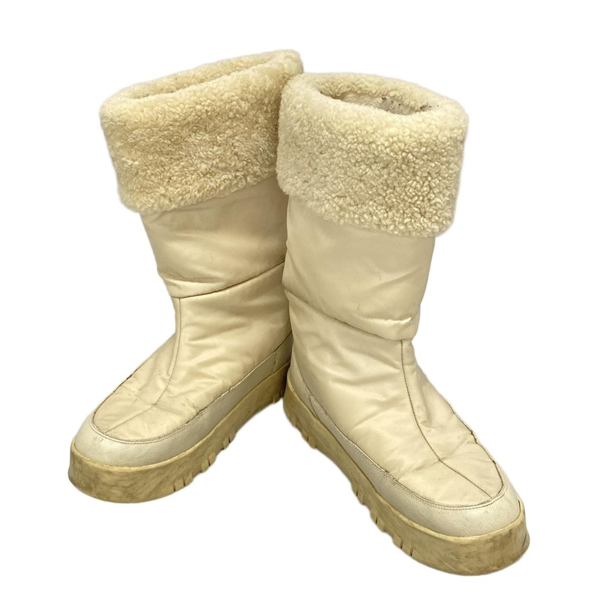 PRADA SPORT プラダスポーツ ロングブーツ 38 レディース - アイボリー レザー ムートン