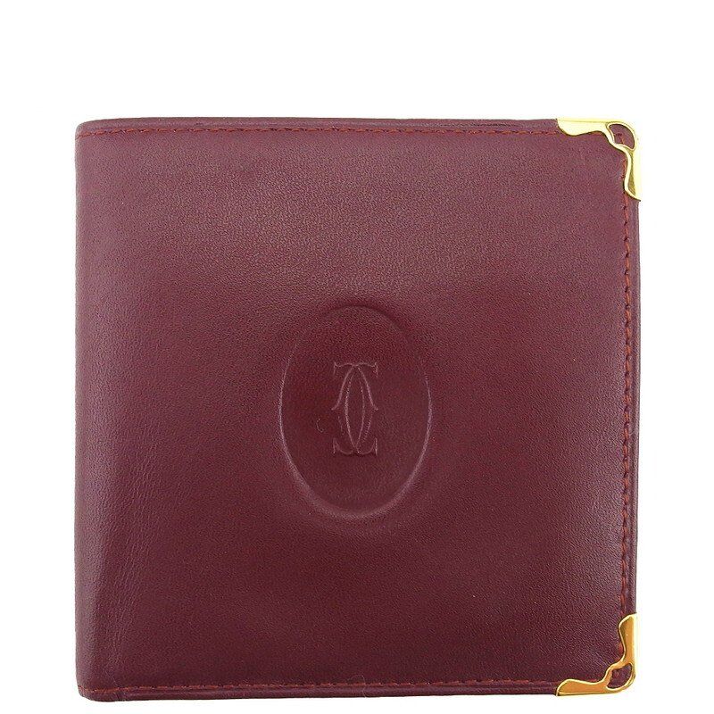 カルティエ CARTIER 二つ折り財布 マストライン 角プレート ボルドー メンズ