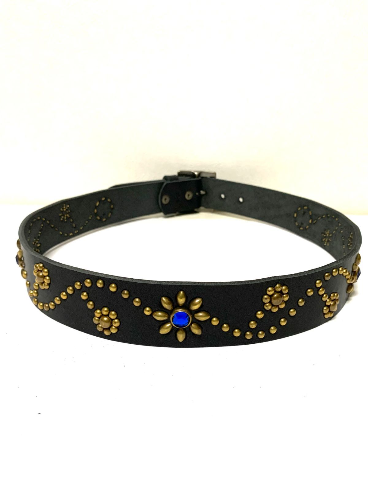栃木レザー フラワー型スタッズベルト 黒 ブルースポッツ ヴィンテージ