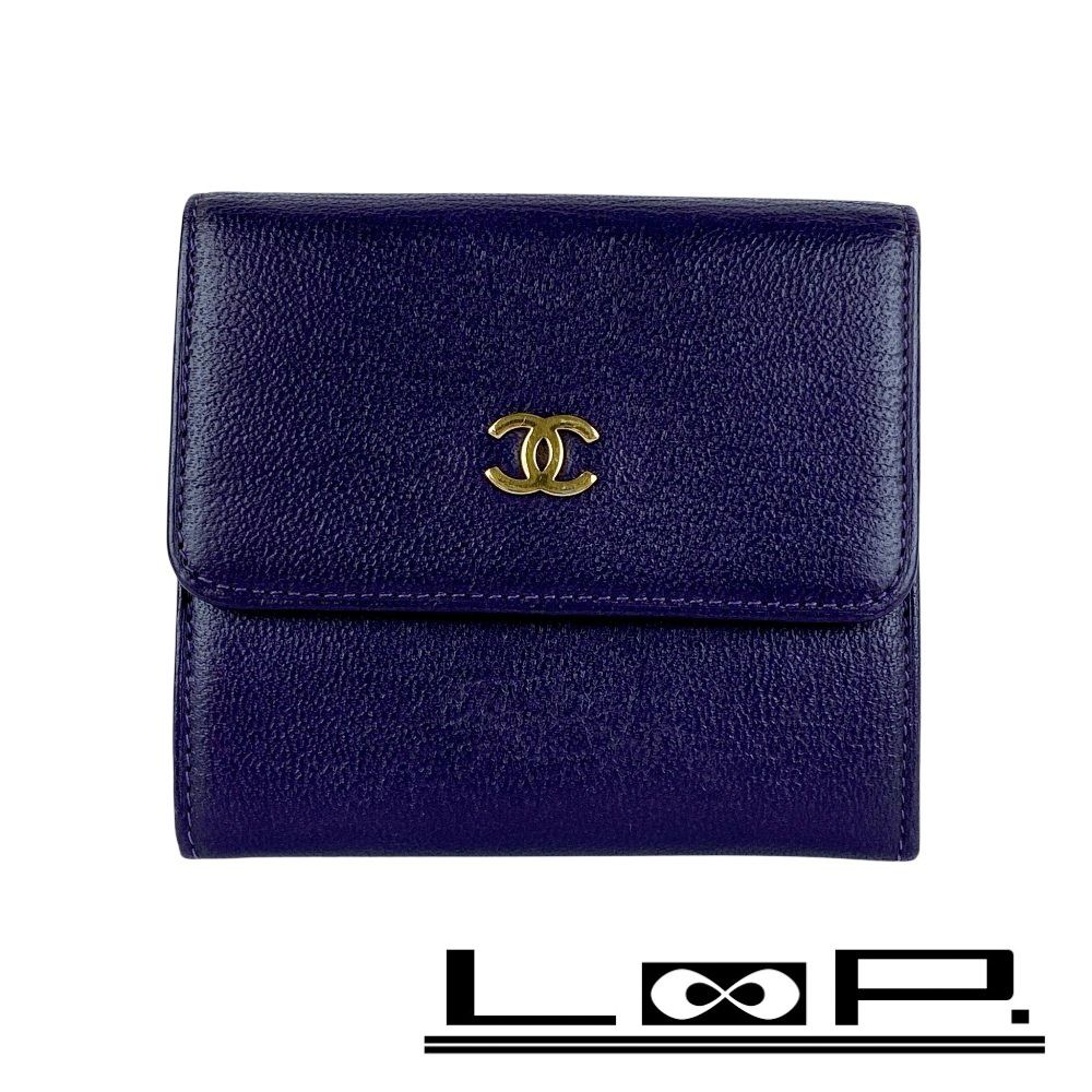 シャネル Wホック コンパクト ウォレット 財布 ボタン 二つ折り レザー パープル 452765 11