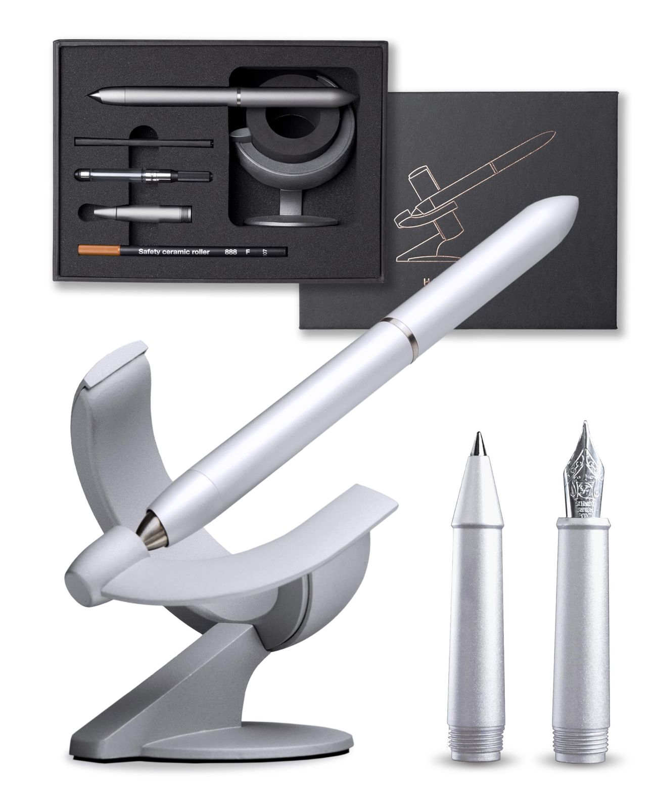 novium Hoverpen Future 万年筆 ボールペン 2種ペン先セット フロストシルバー ホバーペン ボールペン 油性 ギフトボックス入り ビジネス ギフト 仕事 昇進祝い 上司 キャリアアップ 転職