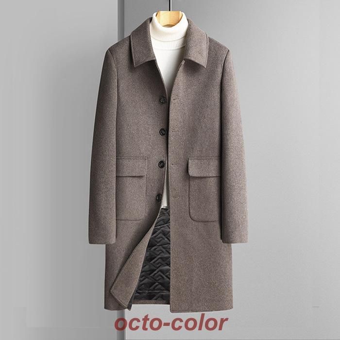 コート メンズ チェスターコート メルトンウール混 ロングコート 細身