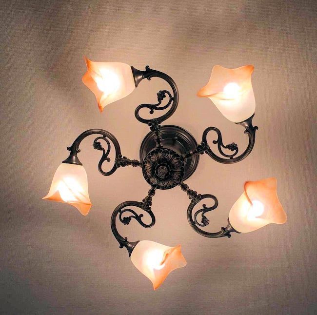 レトロ調マーブルガラス５灯シーリングシャンデリア 天井照明