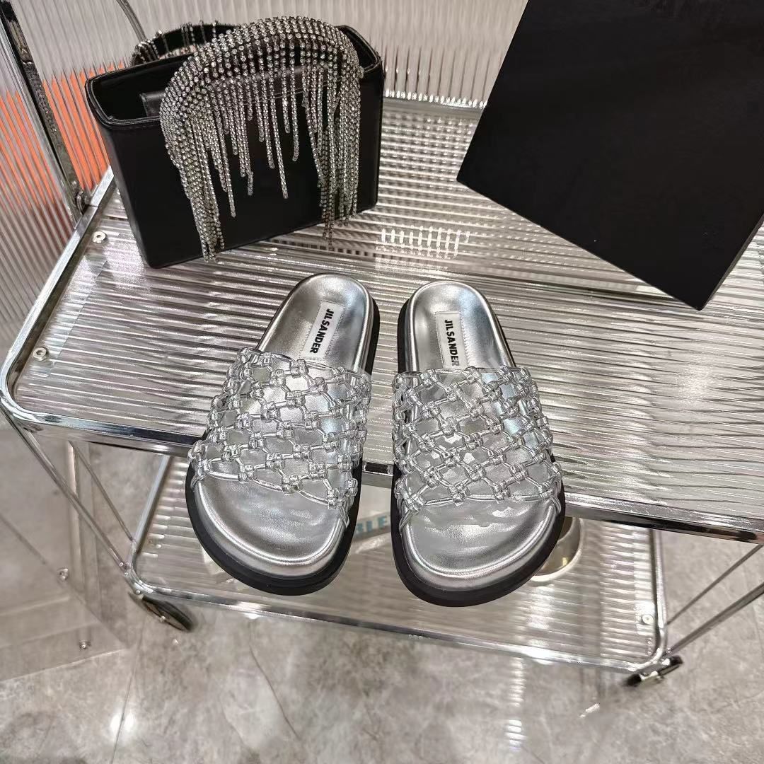 JIL SANDER ジルサンダー 2025SS 編み込みデザイン ミュール サンダル シルバー 36サイズ 羊革使用 Z40