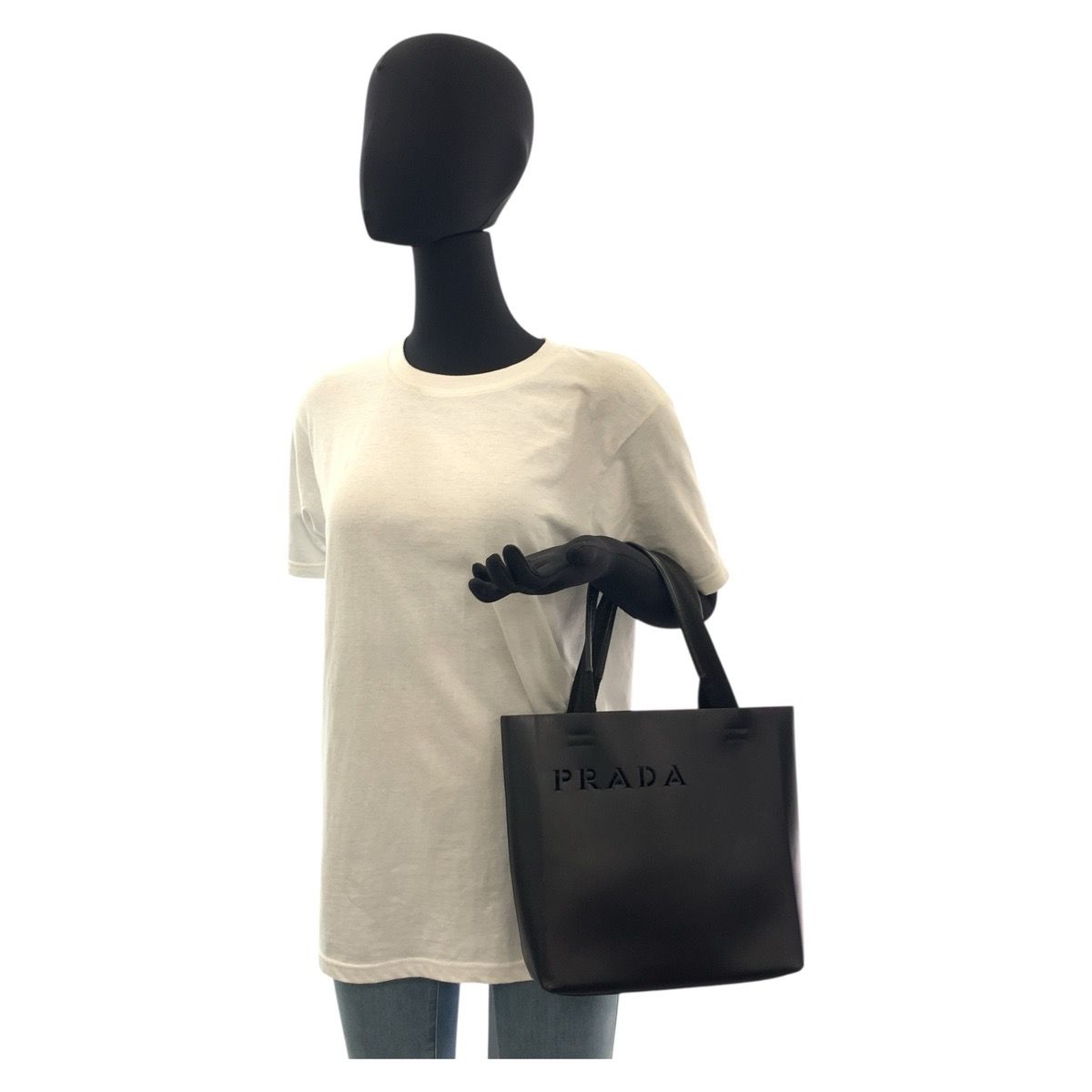 PRADA プラダ パンチングロゴ ブラック 黒 レザー トートバッグ