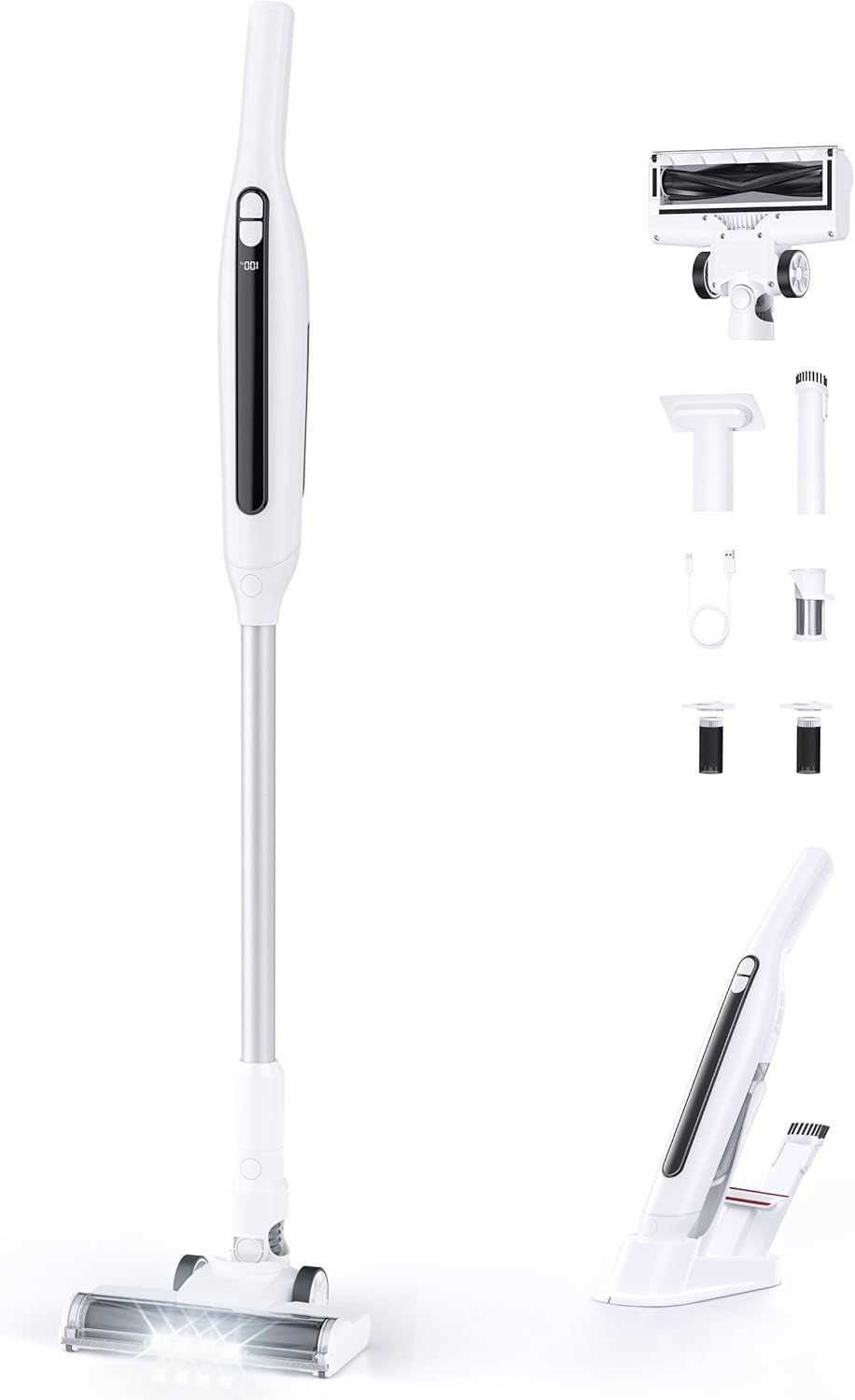 掃除機 コードレス 【2025革新版!業界初グリーンLEDライト搭載】自立式