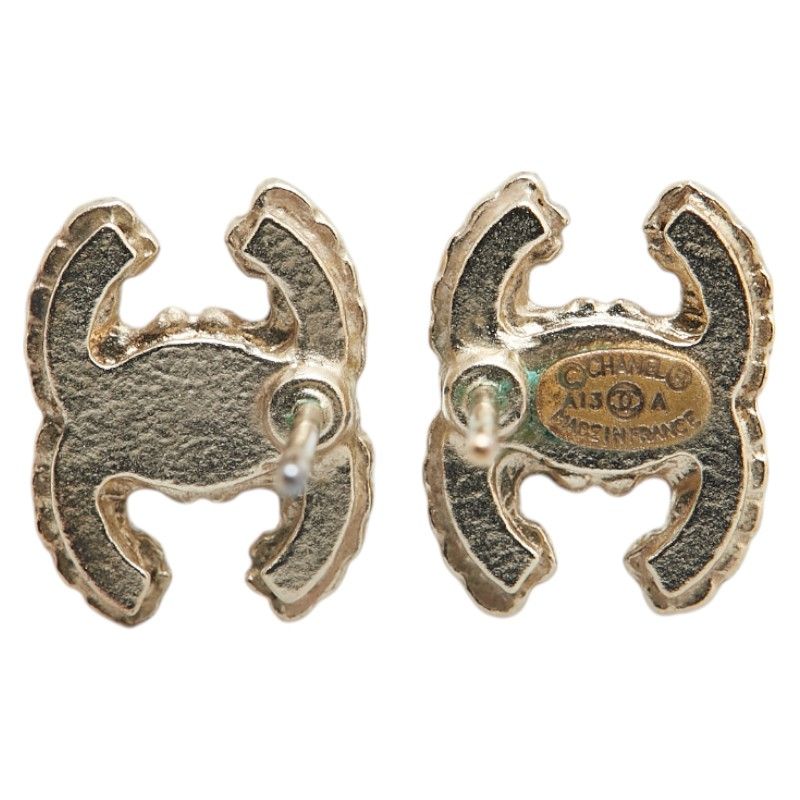 シャネル ココマーク ラインストーン スタッドピアス シャンパン  