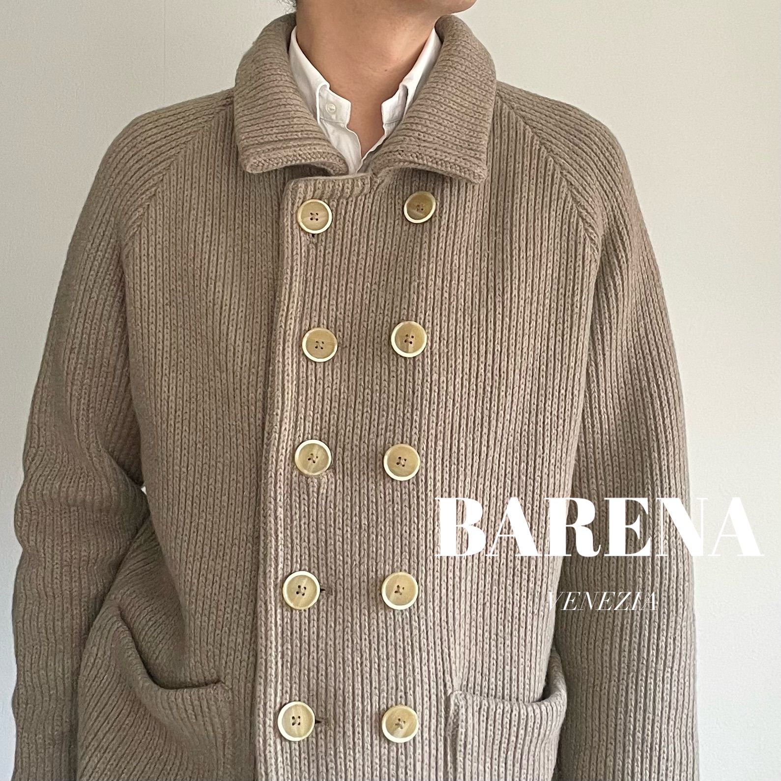 【良品】 BARENA / NEPENTHES展開品 ウールナイロン畦編みニット Pコートニット ジャケット