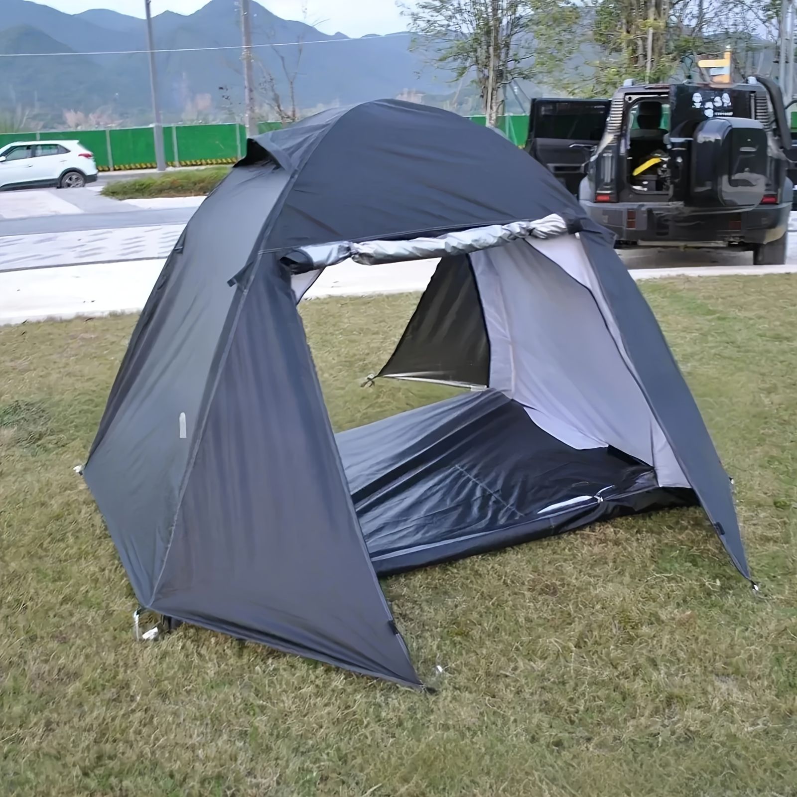 新着商品 2人用防水PUキャンプテント四角形の形状とスチールポール＆ジッパークロージャー通気性と暖かさのオールシーズン対応ブラック