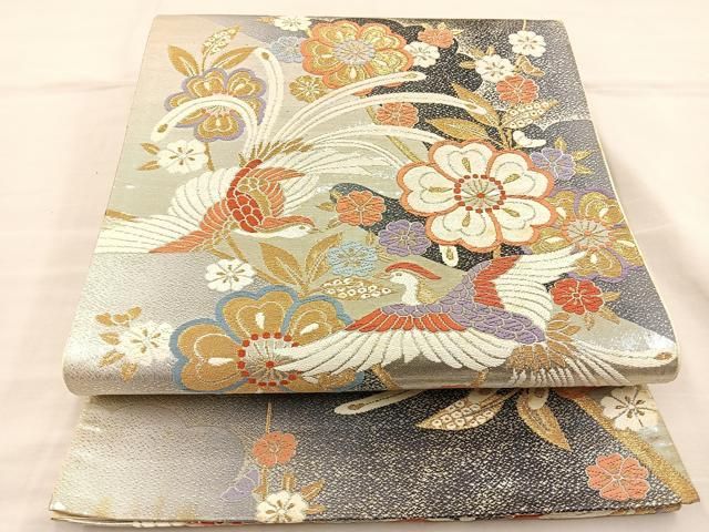平和屋着物◎六通柄袋帯 唐織 尾長鳥花文 金銀糸 正絹 逸品 BAAT3878xa