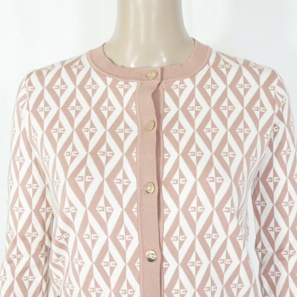  80 OFF エリザベッタフランキ FRANCHI ニット 38 EKN 736 Sサイズ ピンクベージュ レディース カーディガン 長袖ニット ロゴ入り その他 トップス