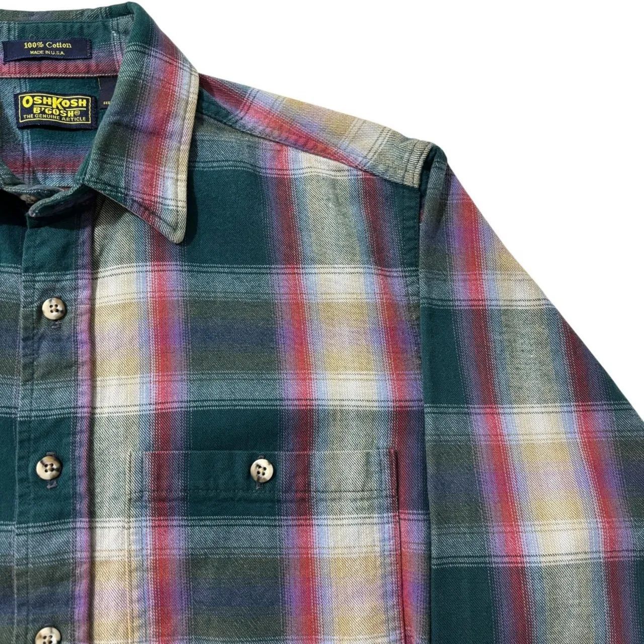 80s USA製 OSHKOSH Ombre Check L/S Shirt M オシュコシュ オンブレ