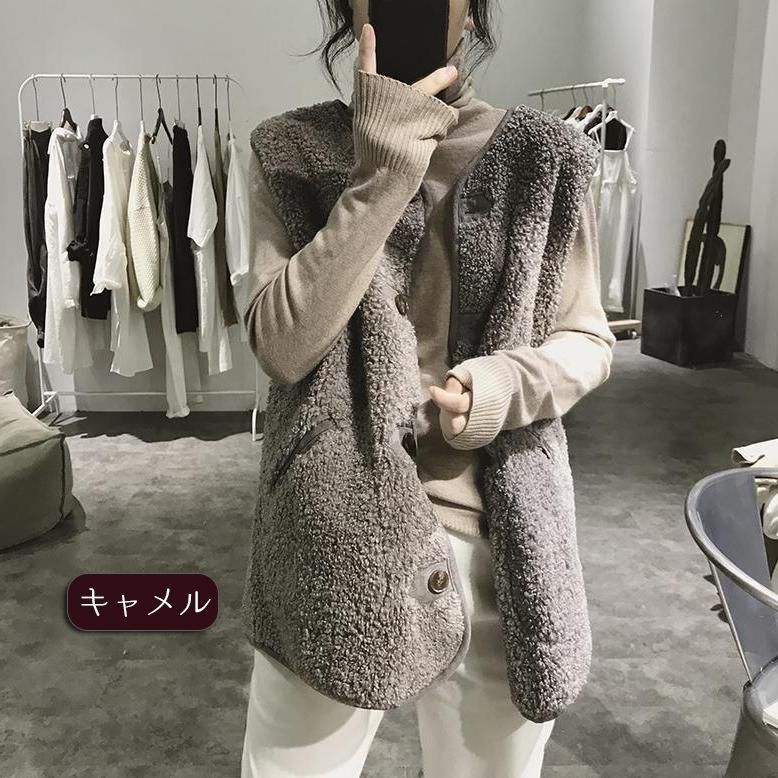 ボアベスト レディース アウター もこもこ トップス ベスト ジレ 前開き 暖かい ムートン調 ノーカラー ラウンドカラー ノースリーブ ミディアム丈 ショート丈 ゆったり 着痩せ 通学 通勤 可愛い おしゃれ きれいめ 大人カジュアル jieliang01