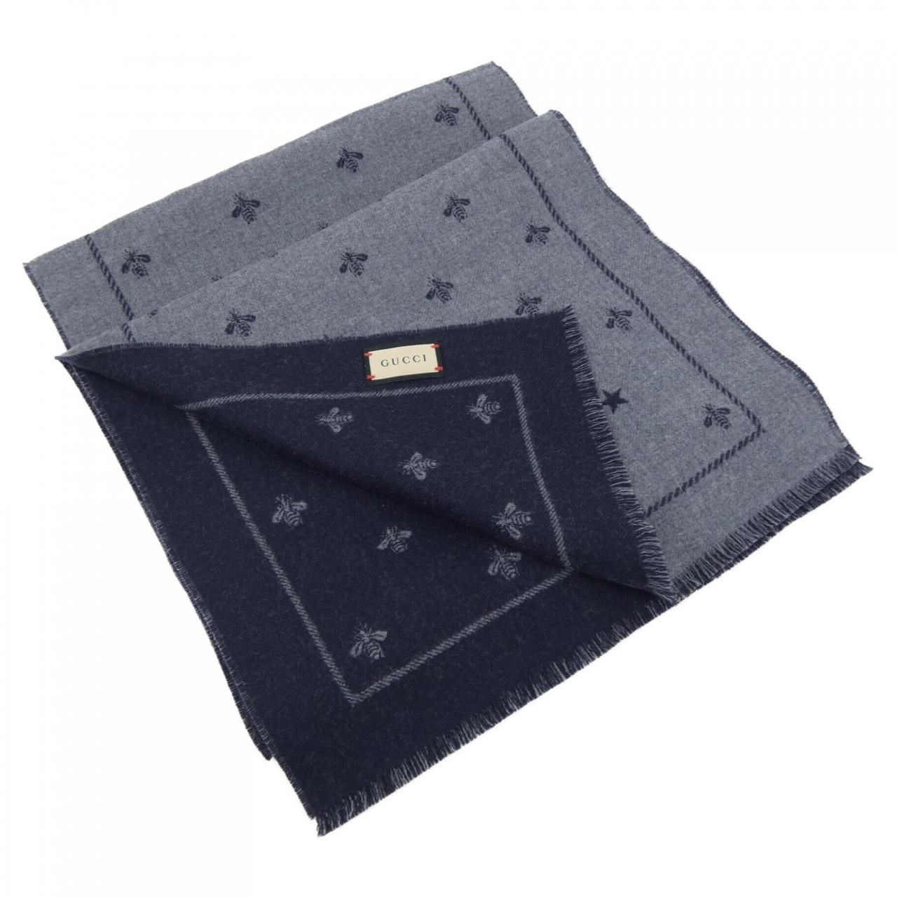 GUCC  メンズマフラー グッチ GUCCI スカーフ バンダナ ストール ネイビー メンズ レディース