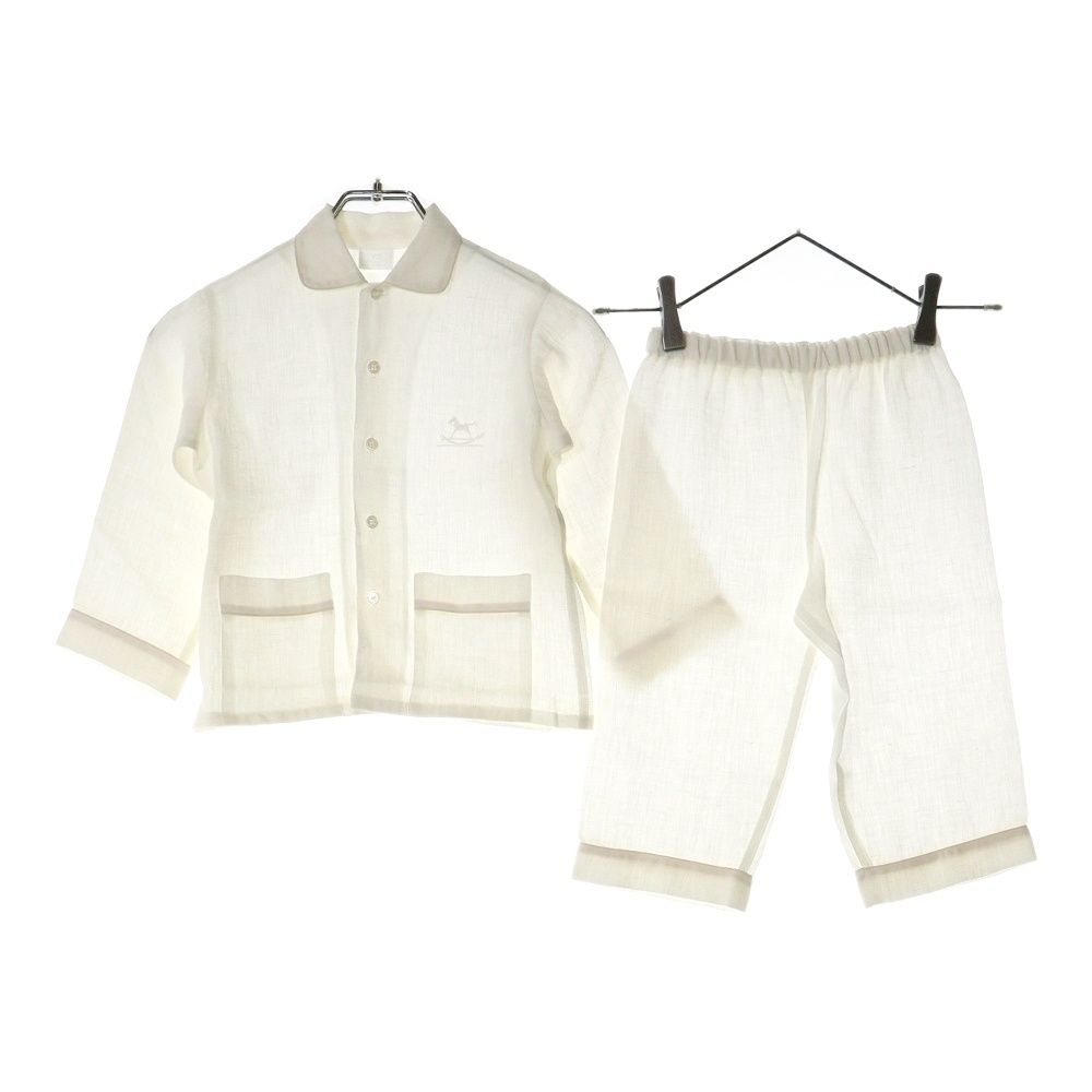 HERMES エルメス ワンポイントロゴ刺繍 リネン パジャマセットアップ ホワイト キッズ ベビー服