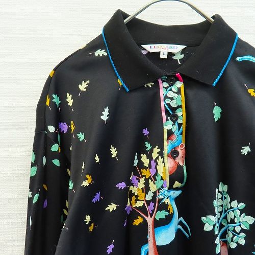 レオナール LEONARD SPORT カットソー ポロシャツ 長袖 動物 総柄 a 958733