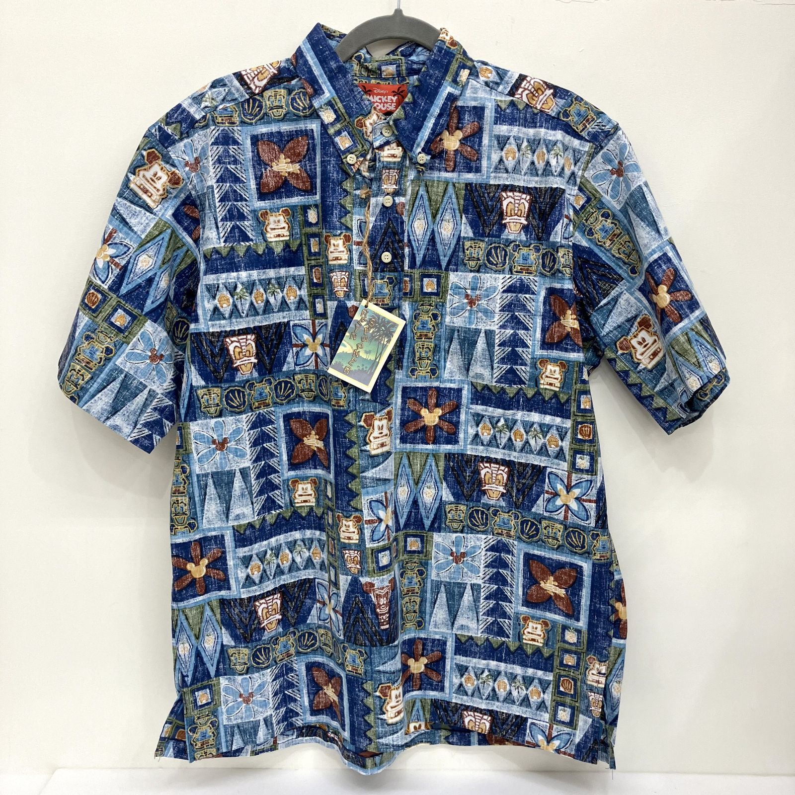 【未使用タグ付き】Disney ディズニー ミッキーマウス REYN SPOONER レインスープナー アロハシャツ Aloha Shirt 開襟シャツ ブルー Lサイズ