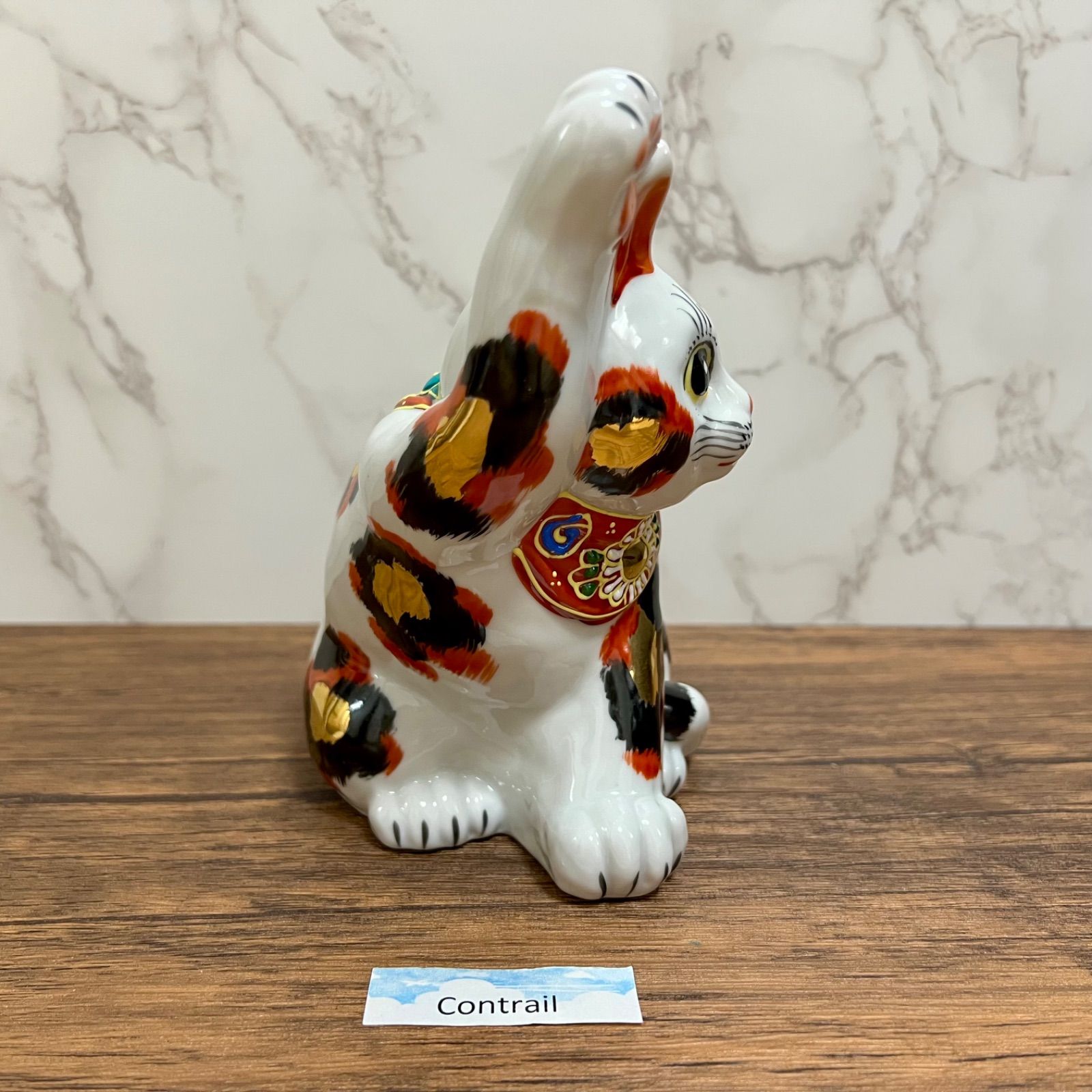 九谷焼】5.5号 招き猫 金三毛 縁起物 置物 右手 金運 Maneki