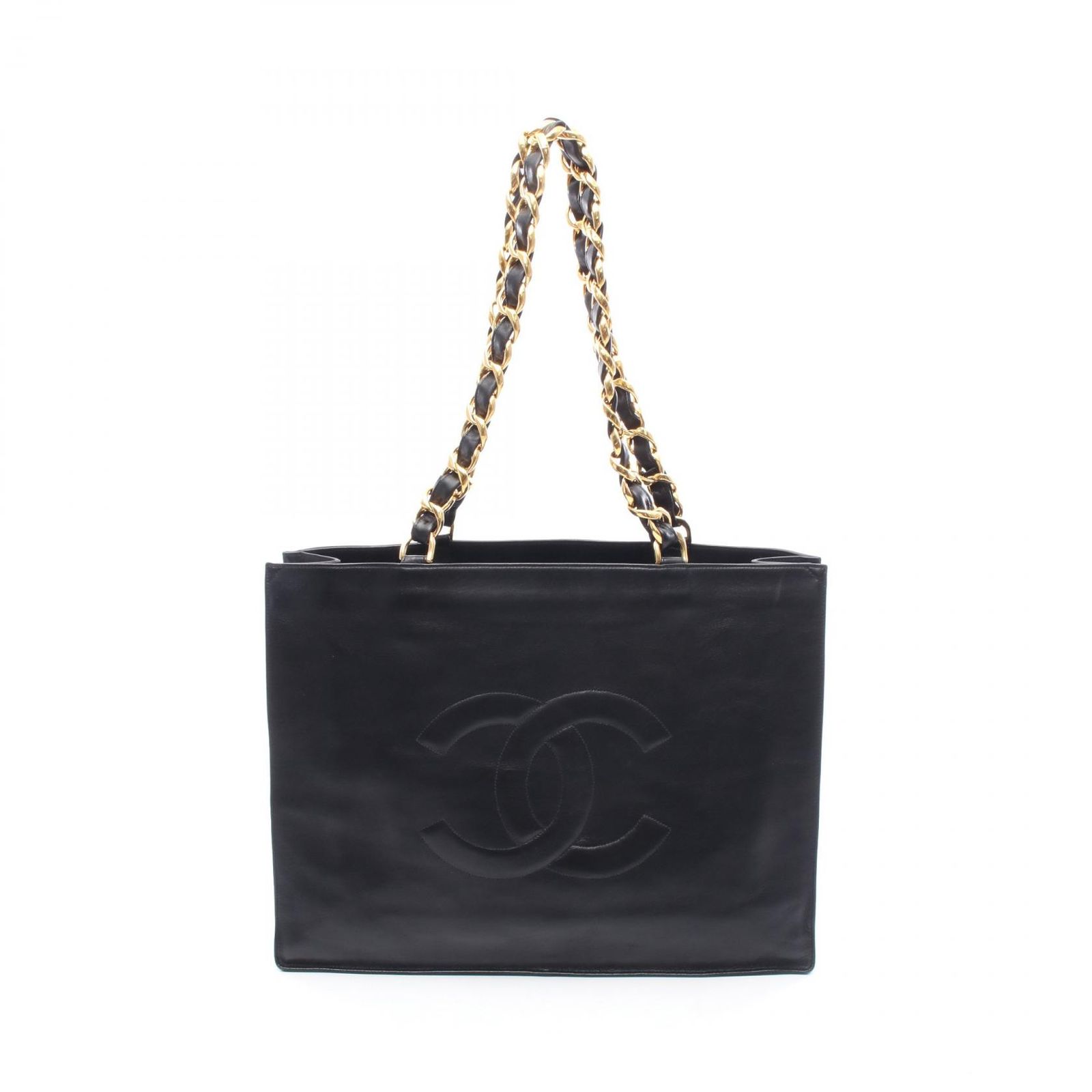 美品●シャネル　トートバッグ　ココマーク　ステッチ　肩掛け　ラムスキン　ブラック シャネル CHANEL トートバッグ デカココマーク ブラック