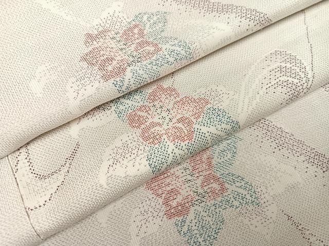 平和屋着物●本場大島紬 白大島 カタス9マルキ 流水草花文 正絹 ♥ AABC4459ph