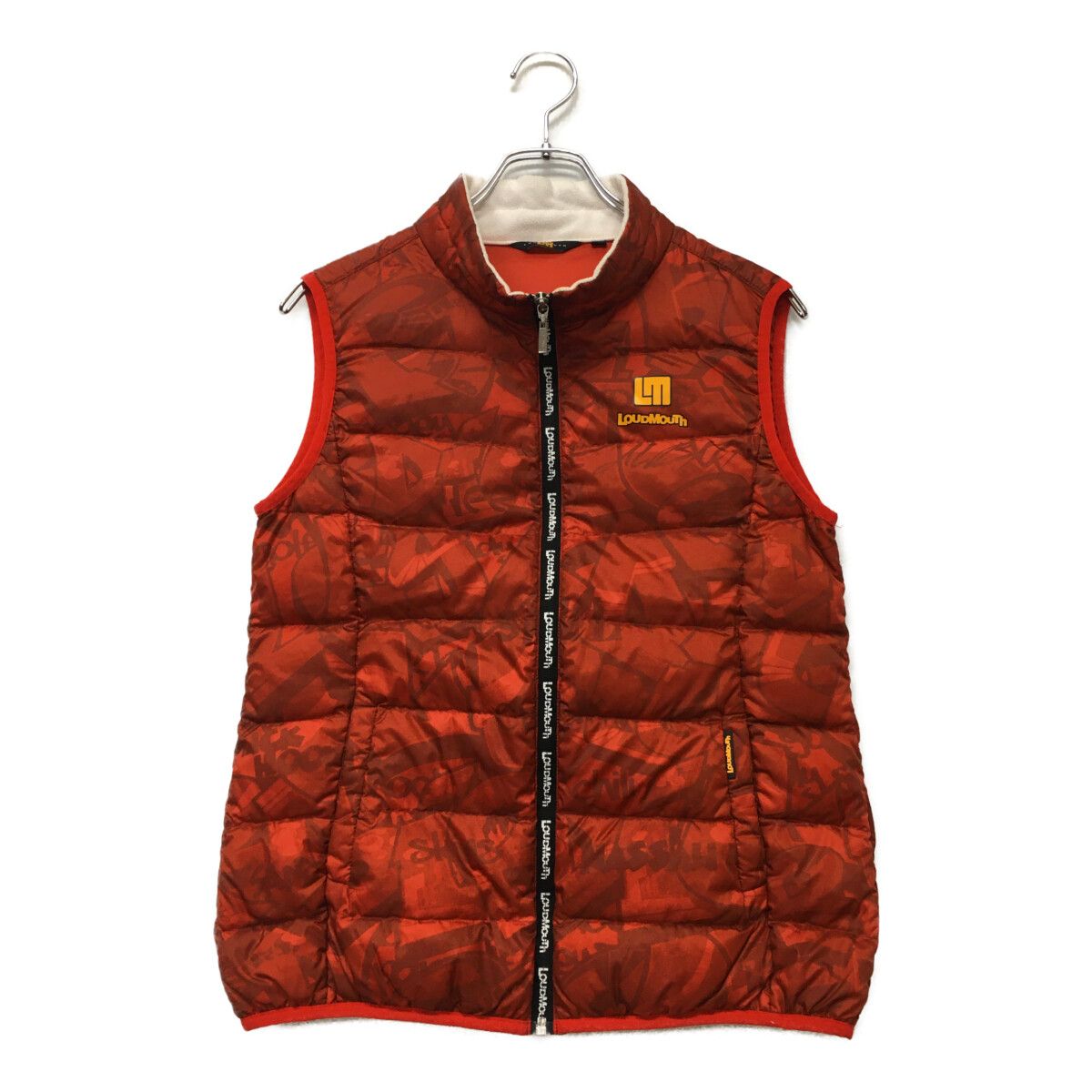 中古 レディース ラウドマウス LOUDMOUTH ダウンベスト L レッド 赤 フルジップ 総柄 軽量