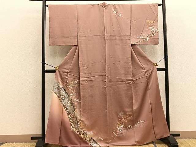 花扇正絹訪問着 染め分け正絹 上質な訪問着 扇に花柄 金箔