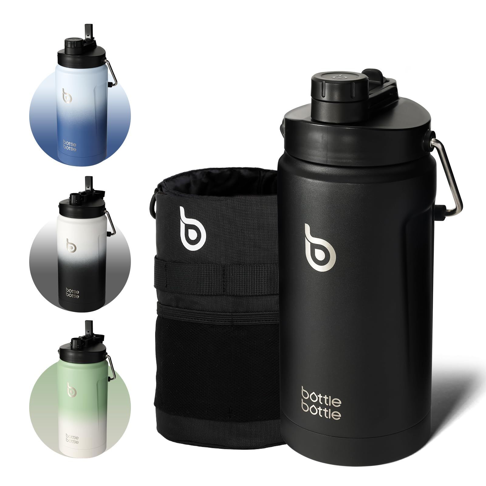 【特価】BOTTLE BOTTLE ジャグ 2リットル 水筒 大容量 2L ステンレス 真空断熱 保温保冷 ストロー付き 持ち運び 水筒カバー付き 直飲み アウトドア スポーツ キャンプ ブラック black