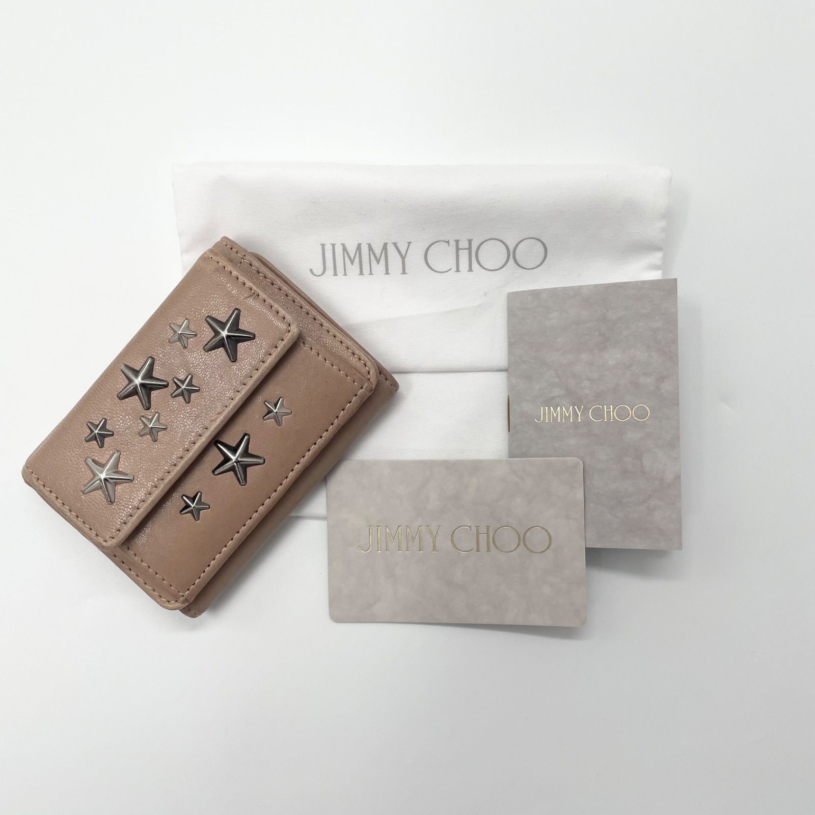 JIMMY CHOO ジミーチュウ スタースタッズ 3つ折り財布 ピンクベージュ 楽天市場】ジミーチュウ スタースタッズ 三つ折り財布 ピンク