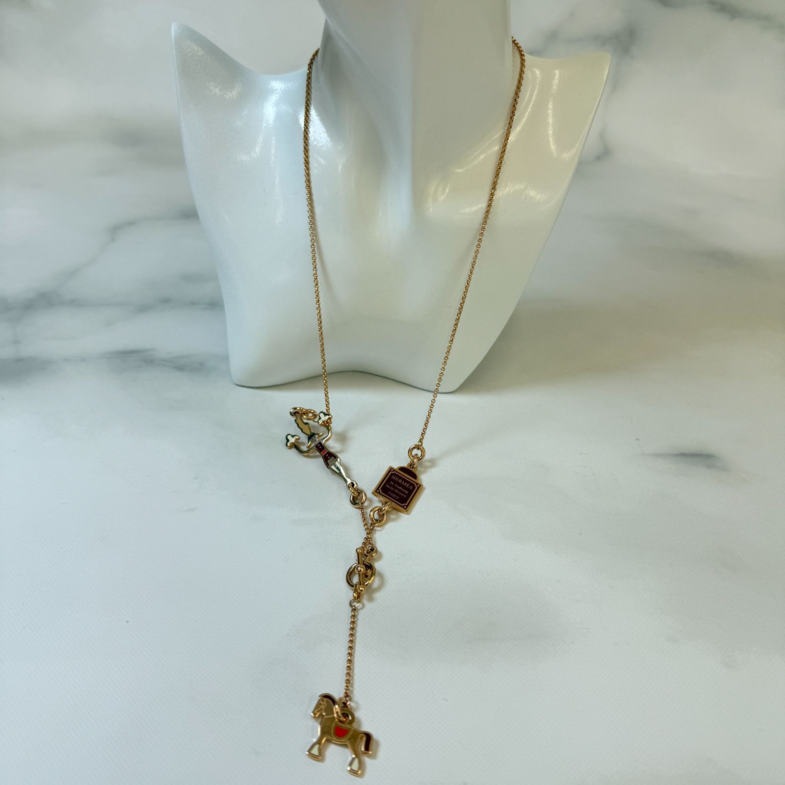 鑑定済み【 美品 】エルメス 《 Cheval 》 ローズゴールド レッド GP 