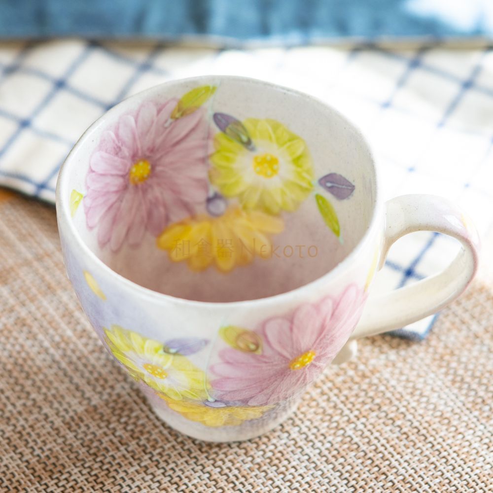 日本製 風花工房 ＊ 彩粉引花紋・青 ＊ マグカップ 花柄 おしゃれ