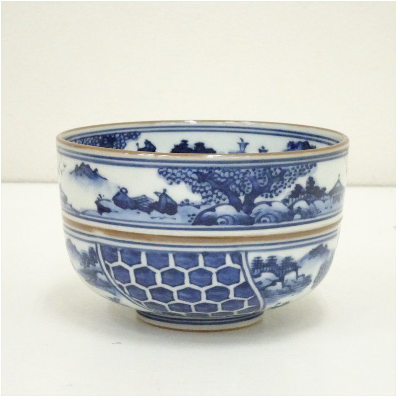 京焼 手塚景雲造 染付祥瑞写茶碗 共箱 茶道 抹茶 おしゃれ 抹茶茶碗 抹茶碗 和食器 レトロ 茶器 骨董 茶わん 茶会 茶の湯