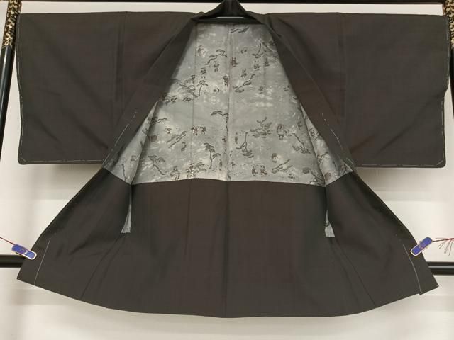 平和屋着物○男性 紬 アンサンブル 黒緑色 正絹 逸品 未使用