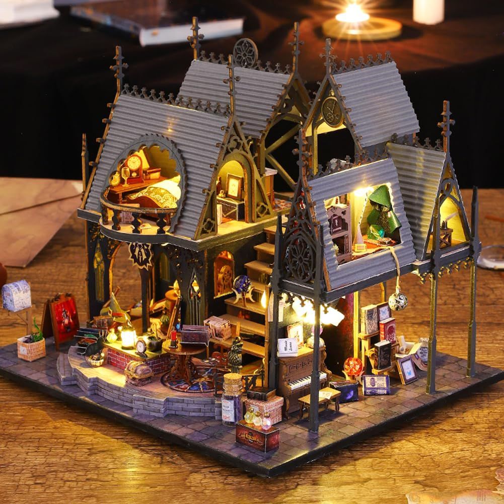 【大人気】DIYミニチュアドールハウスキット3  D木製知育玩具ダストカバーと音楽付き魔法の小屋建築模型ホームインテリアティーンエイジャー（Lunaの魔法の部屋） 10月のおとぎ話