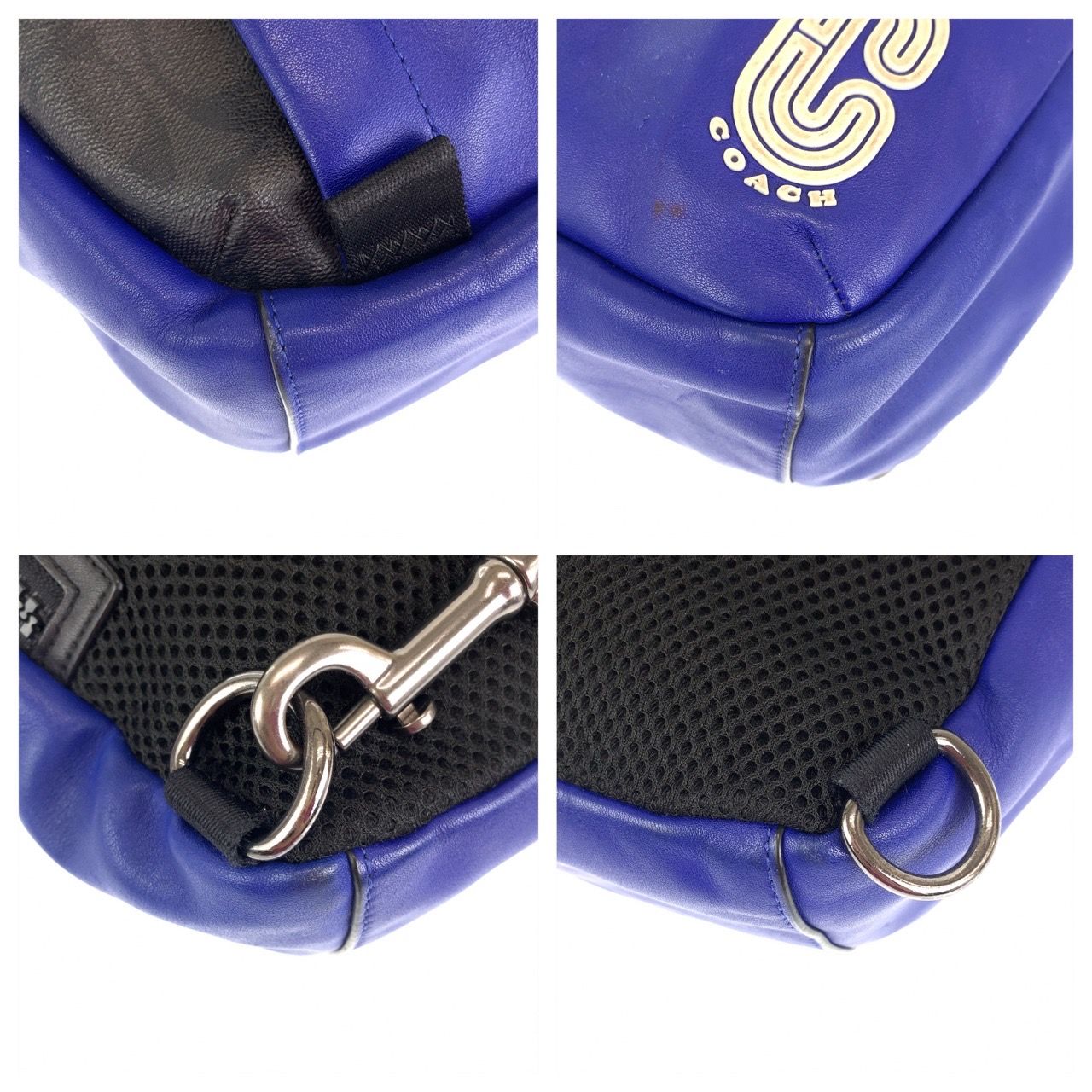 COACH コーチ シグネチャー ブルー 青 ブラック 黒 レザー ボディー